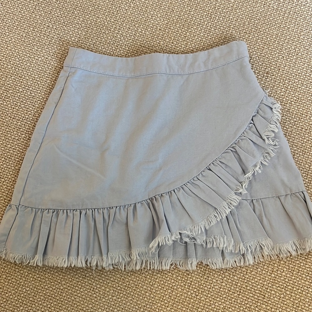 Superdown Light Blue Ruffle Mini Skirt